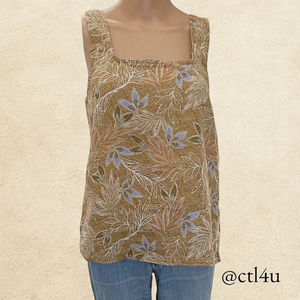 NWT Cynthia Rowley Tan Linen Floral Tank Size S Boho Resort Earthy Botanical
